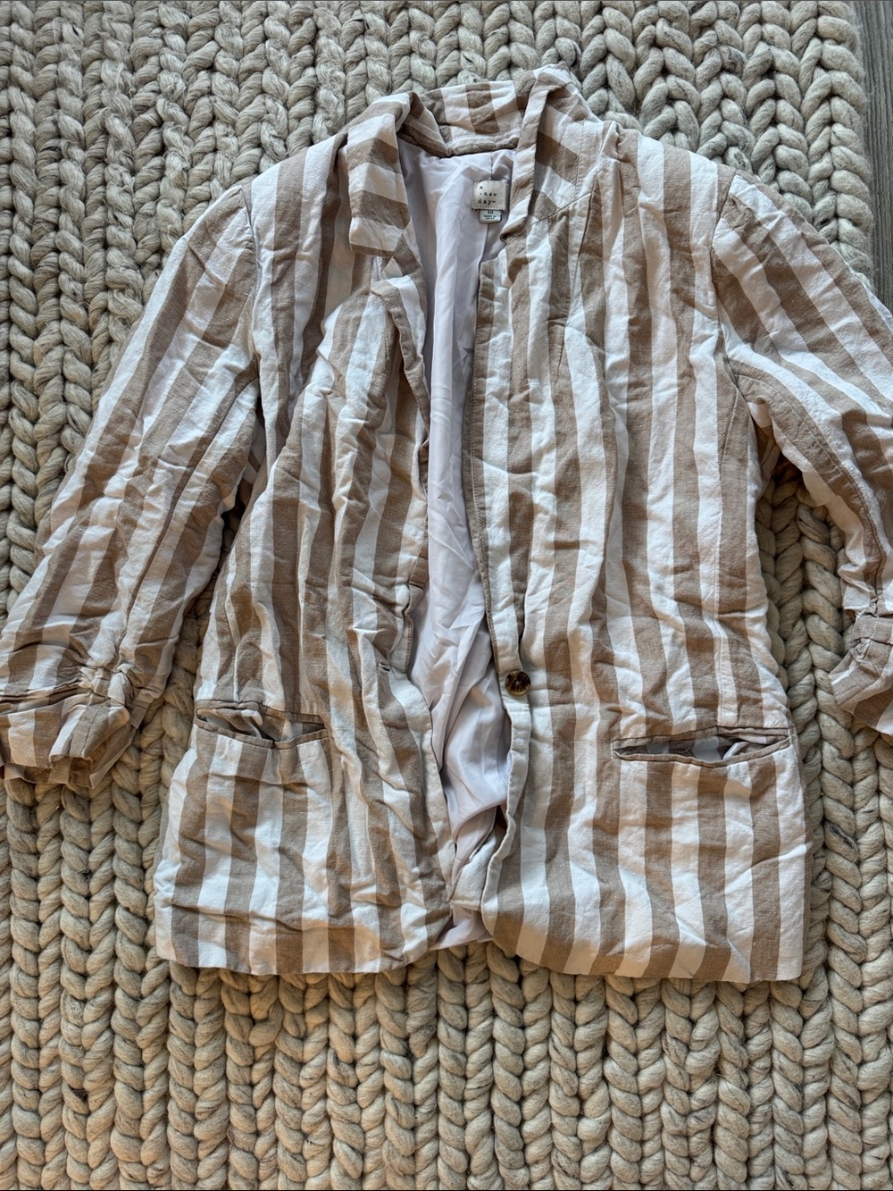 a new day Cream and Tan Striped Open-Front Blazer